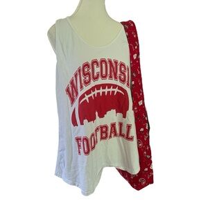 Port and Company Relaxed White and Red Asymmetrical Tank Top with Badger Purse